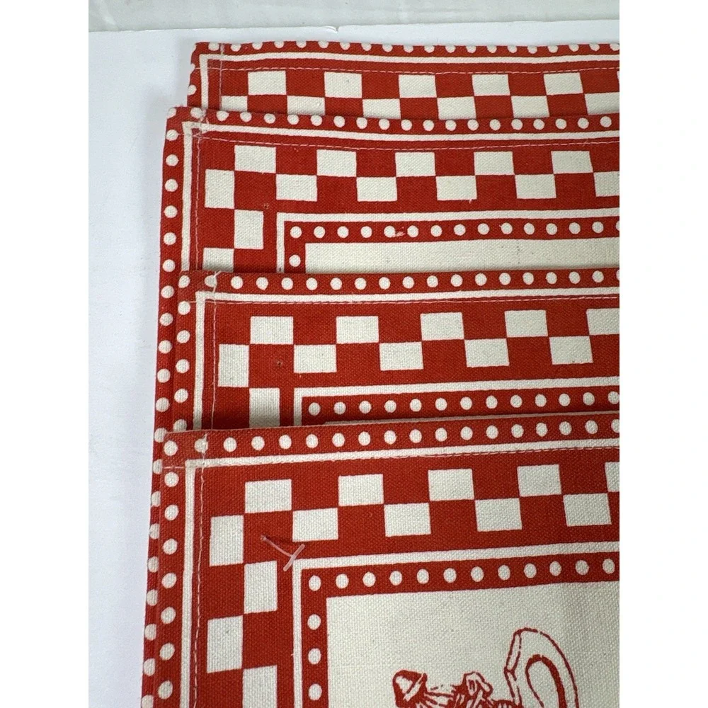 Lot Of 4 Red White Country Kitchen Placemats Canvas Farmhouse Retro Cafe